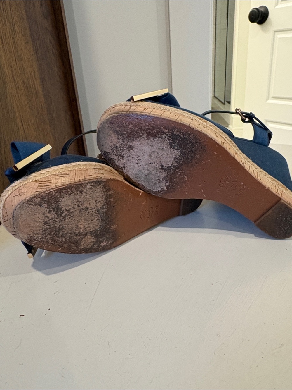 Tory Burch Navy Bow Espadrille Wedge Sandals - Picture 5 of 8